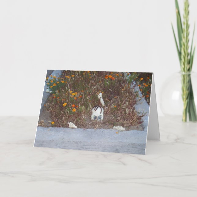 Fake Skeleton in Marigolds Decoration Photo Card (Front)