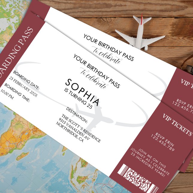 Fake Ticket Boarding Pass Birthday Travel Themed Invitation (Fake Ticket Boarding Pass Birthday Travel Themed Invitation)