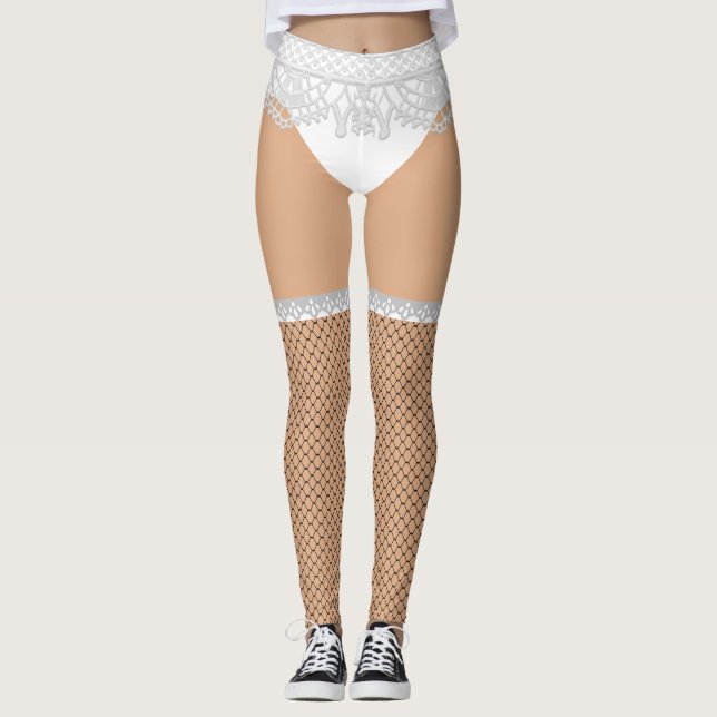Fake Underwear & Fishnet Stockings | Naughty Nurse Leggings (Front)
