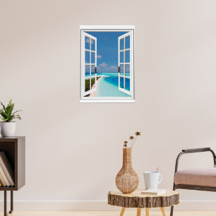 Fake Window Blue Sky Tropical Sea view  Poster