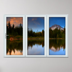 Fake Window Illusion - Mountain Reflection VIew Poster