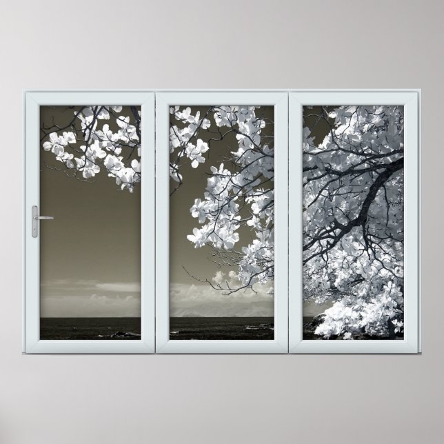 Fake Window Illusion - Ominous White Blossoms Post Poster (Front)