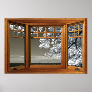 Fake Window Illusion - Ominous White Blossoms Poster