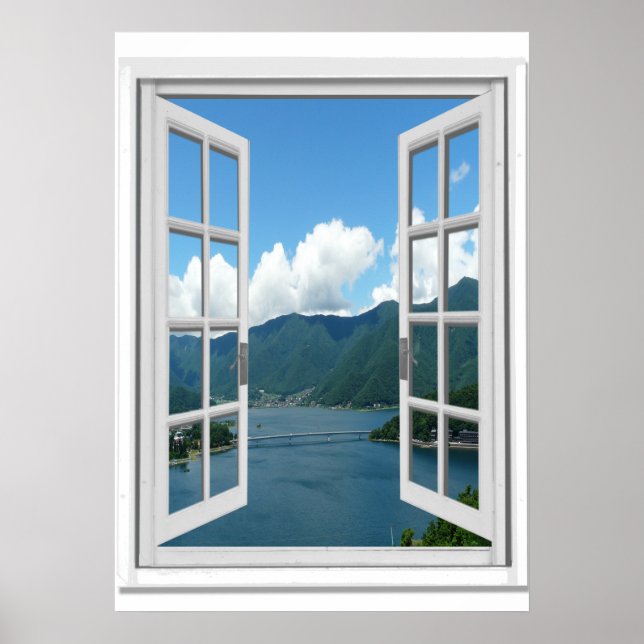 Fake Window Mountains And Lake  Poster (Front)