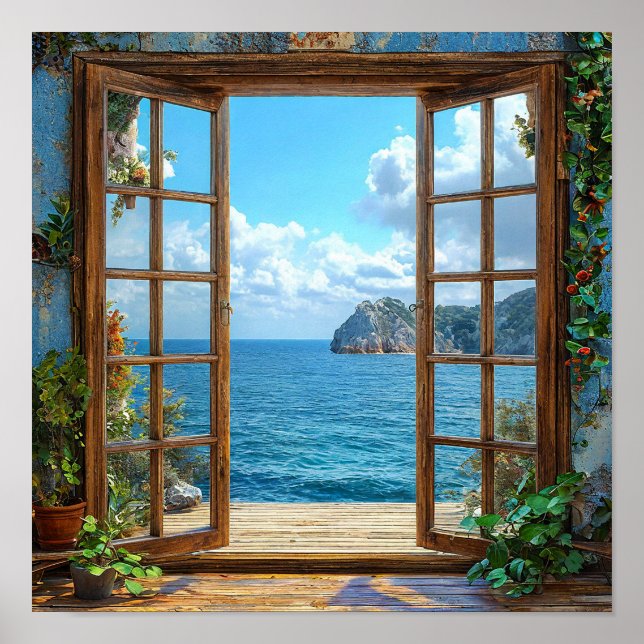 Fake Window Ocean View Window Beach Decor 🎁 (Front)