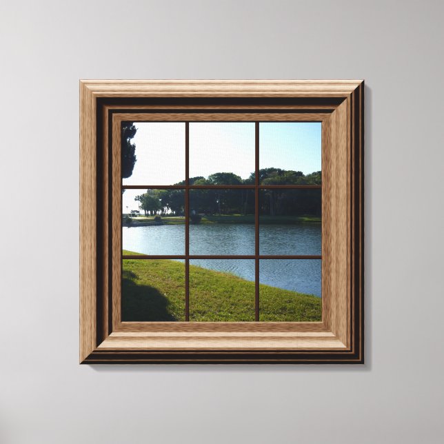 Fake Window View Lake Landscape Canvas Wall Art (Front)