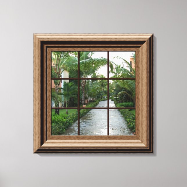 Fake Window View Tropical Walkway Peaceful Scene Canvas Print (Front)