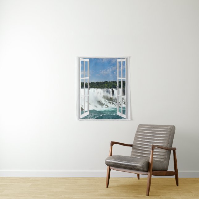 Fake Window Waterfall Wall Hanging Tapestry (In Situ)