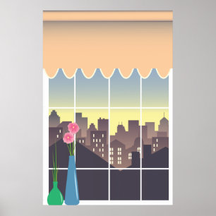 Fake window with urban view wall art