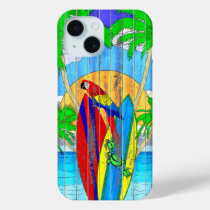 Fake Wood Grain Coastal Surf Art iPhone 15 Case
