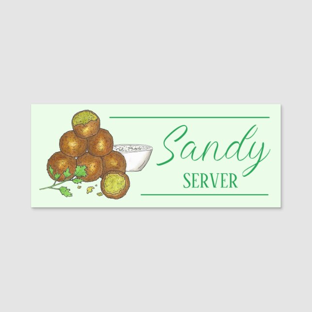 Falafel Mediterranean Vegetarian Food Restaurant Name Tag (Front)