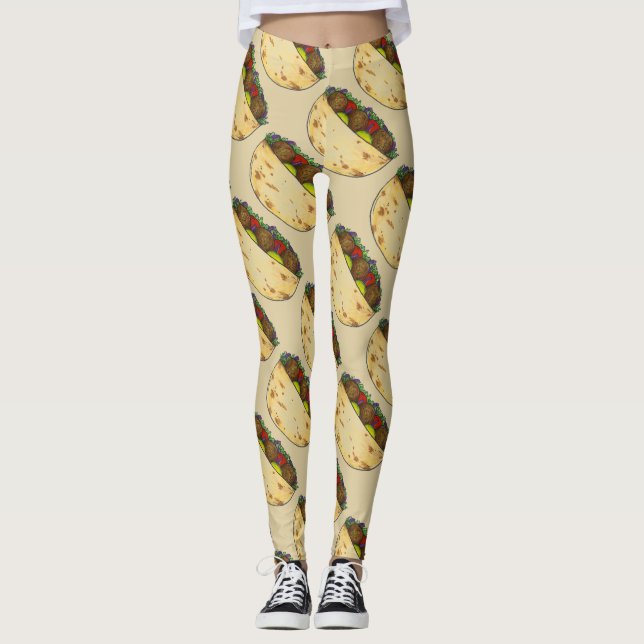 Falafel Stuffed Pita Mediterranean Sandwich Food Leggings (Front)