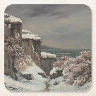 Falaises au Bord de la Mer sous la Neige - Courbet Square Paper Coaster
