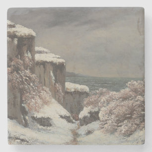 Falaises au Bord de la Mer sous la Neige - Courbet Stone Coaster