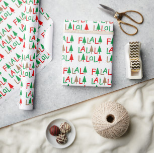 FaLaLa... Christmas trees green red  Wrapping Paper