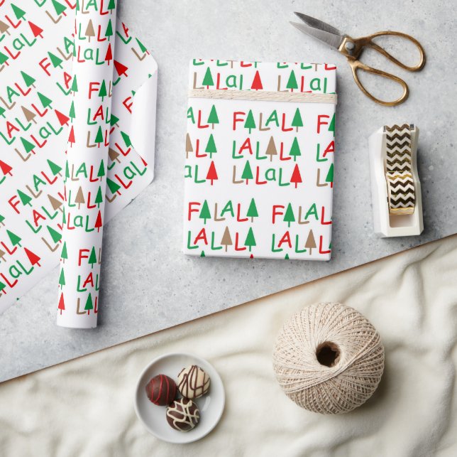 FaLaLa... Christmas trees green red  Wrapping Paper (Crafts)
