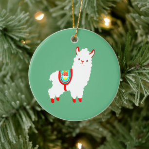FaLaLa Llama with Custom Year Ceramic Tree Decoration