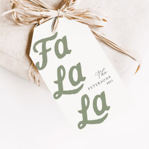 Falala Modern Retro Sage Green Plaid Christmas Gift Tags