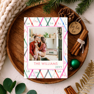 Falala Pastel Chequered Pattern Christmas Photo Holiday Card