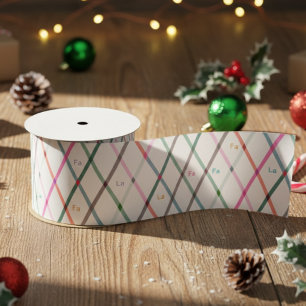 Falala Pastel Colours Chequered Pattern Christmas  Satin Ribbon