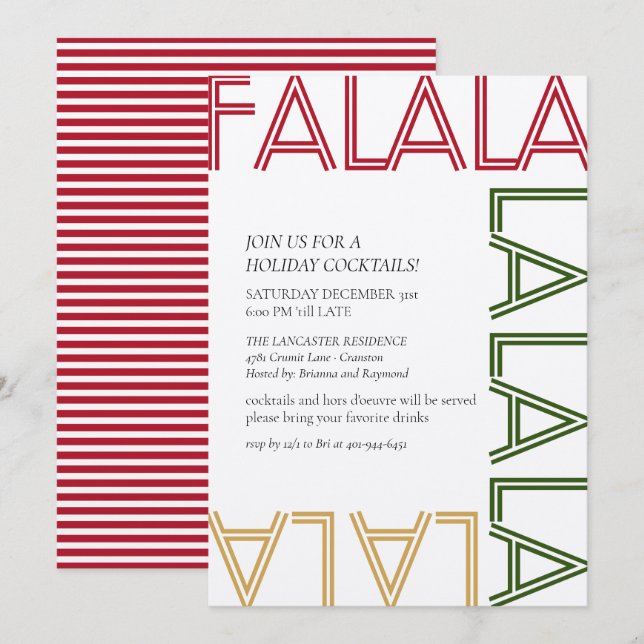 FALALA Red Stripes Modern Holiday Cocktails Party Invitation (Front/Back)