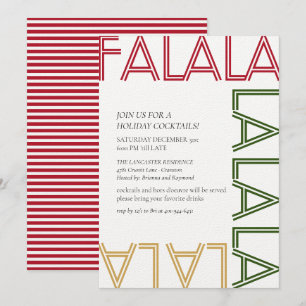 FALALA Red Stripes Modern Holiday Cocktails Party Invitation