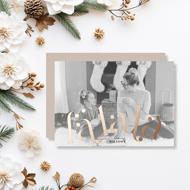 Falala Typography 2 Photo Foil Holiday Card (Creator Uploaded)