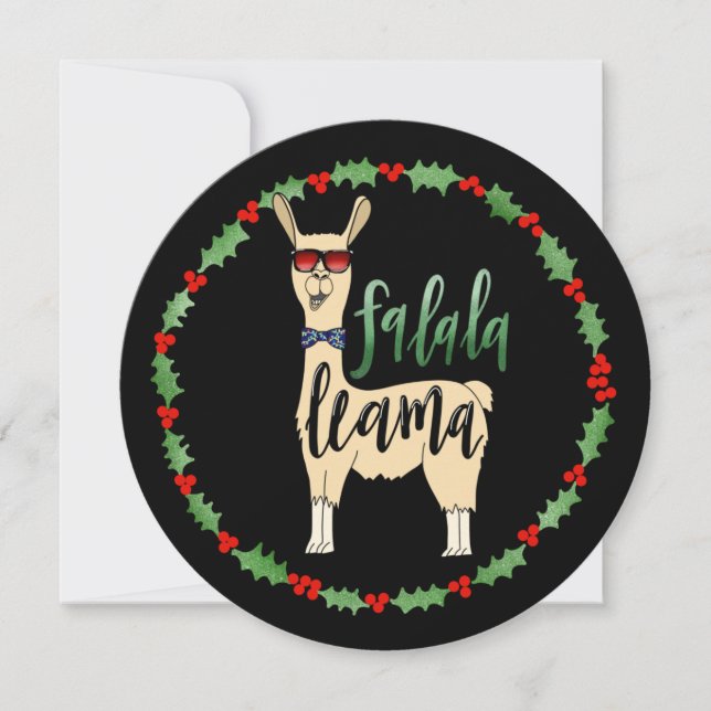 Falalala Llama Holiday Card - Unique Circle Shape (Front)