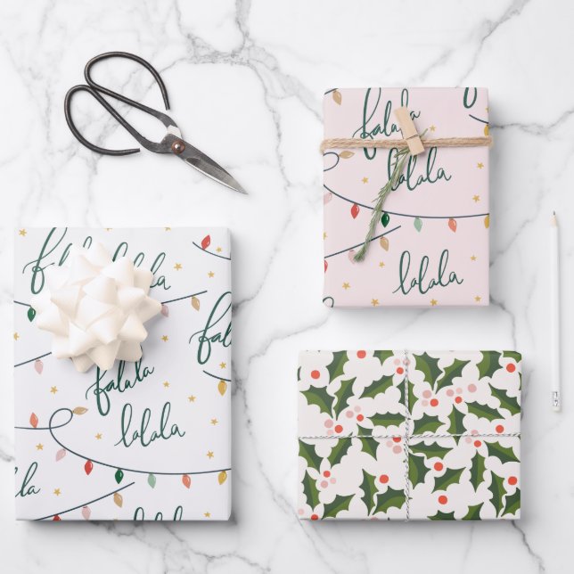 Falalala Script Christmas Holiday Wrapping Paper Sheet (Front)