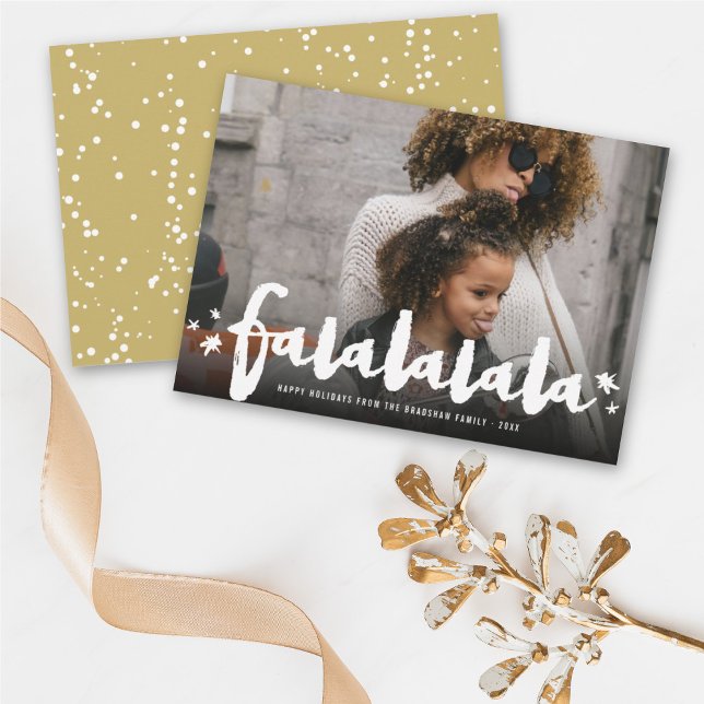Falalalala Brush Calligraphy Stars Modern Photo Holiday Card (Creator Uploaded)