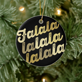 Falalalala Gold Ombre Bold Script Photo Christmas Ceramic Tree Decoration
