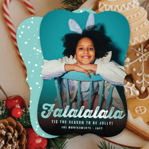 Falalalala Green Ombre Script Fun Christmas Photo Holiday Card