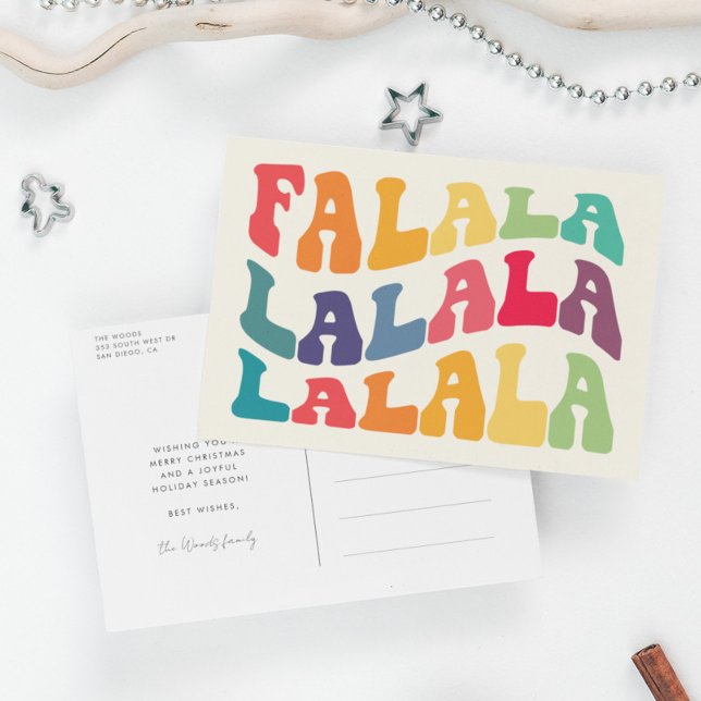 Falalalala Groovy Wavy Colourful Christmas Holiday Postcard (Creator Uploaded)