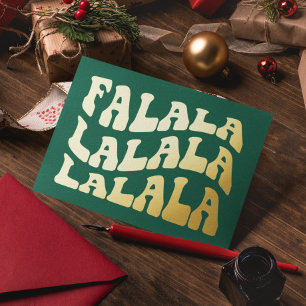 Falalalala Groovy Wavy Typography Green Christmas Foil Holiday Card