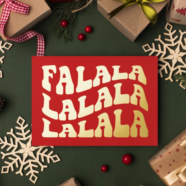 Falalalala Groovy Wavy Typography Red Christmas Foil Holiday Card (Creator Uploaded)