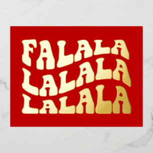 Falalalala Groovy Wavy Typography Red Christmas Foil Holiday Postcard