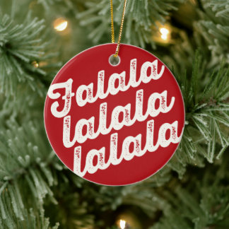 Falalalala Grunge Bold Script Photo Red Christmas Ceramic Tree Decoration