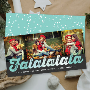 Falalalala Mint Ombre Script Fun Christmas 3 Photo Holiday Card