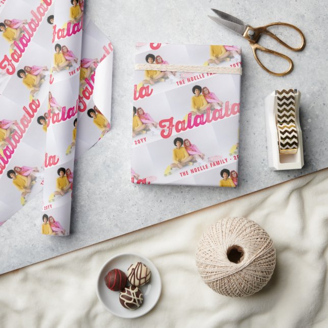 Falalalala Pink Ombre Script Christmas Multi Photo Wrapping Paper (Crafts)