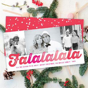 Falalalala Pink Ombre Script Fun Christmas 3 Photo Holiday Card