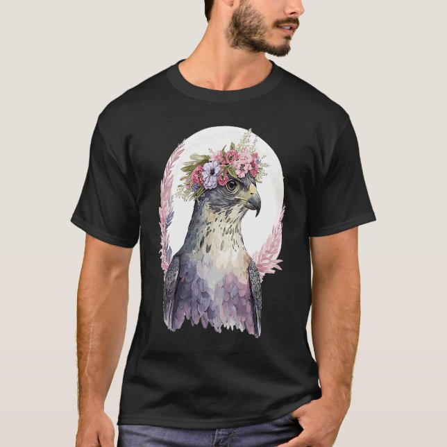 Falcon Birds Of Prey Flower Crown Floral Bird Watc T-Shirt (Front)