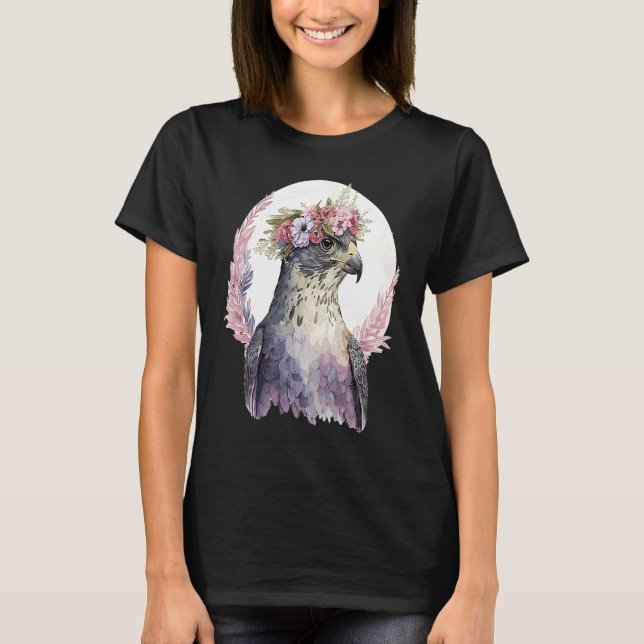 Falcon Birds Of Prey Flower Crown Floral Bird Watc T-Shirt (Front)