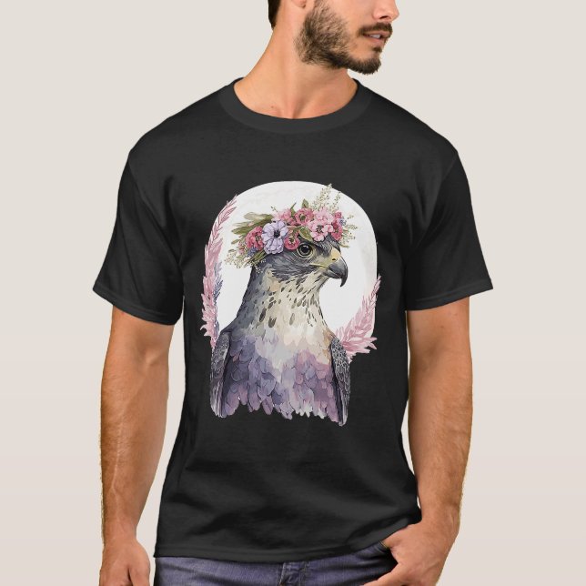 Falcon Birds Of Prey Flower Crown Floral Bird Watc T-Shirt (Front)