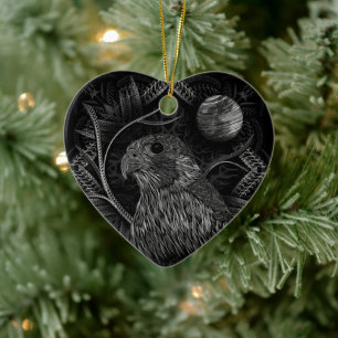Falcon Full Moon Ceramic Tree Decoration