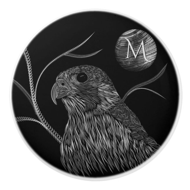 Falcon Full Moon Monogram Black Ceramic Knob (Front)