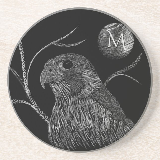 Falcon Full Moon Monogram Black Coaster (Front)