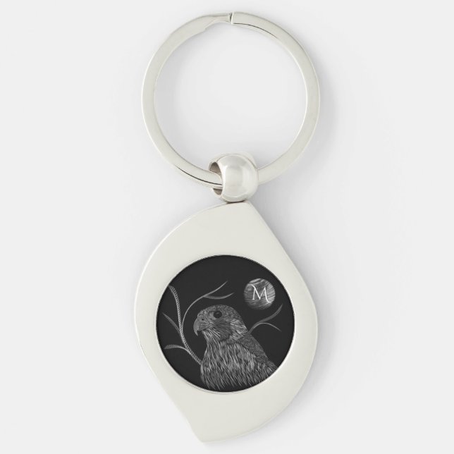 Falcon Full Moon Monogram Black Key Ring (Front)