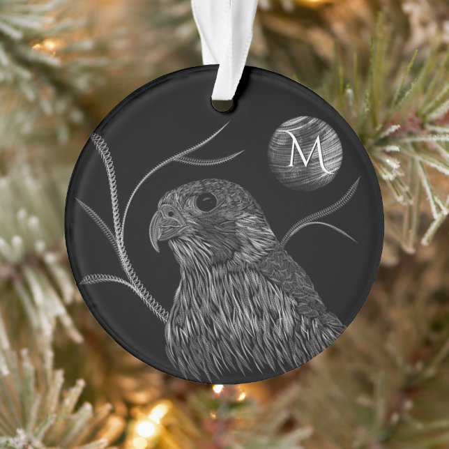 Falcon Full Moon Monogram Black Ornament (Tree)