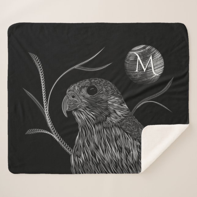 Falcon Full Moon Monogram Black Sherpa Blanket (Front (Horizontal))