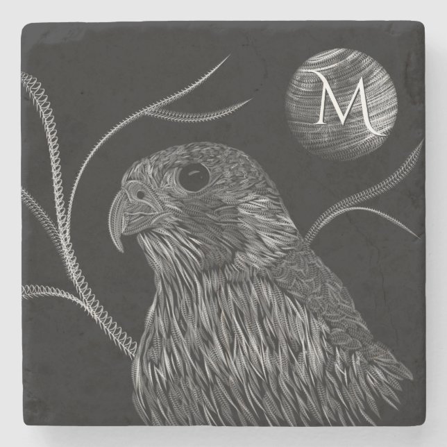 Falcon Full Moon Monogram Black Stone Coaster (Front)